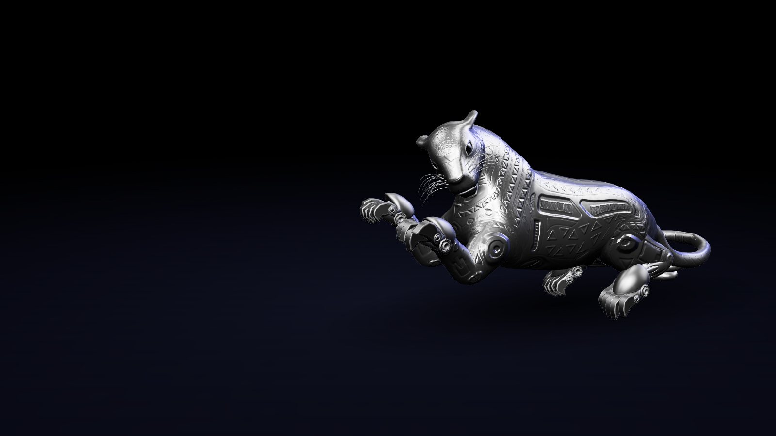 El jaguar plateado de Las Awichas camina en la oscuridad.